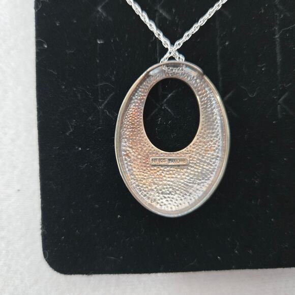 Marcasite & Crystal 17" Necklace Oval Pendant NF 925 Sterling Silver Thailand - Picture 5 of 10